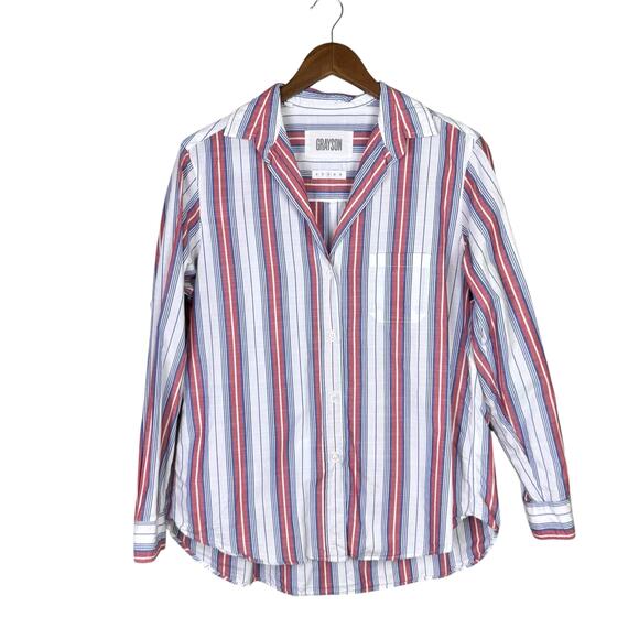 Grayson The Hero Red White Blue Stripe Long Sleeve Button Up Americana Shirt - Picture 11 of 16